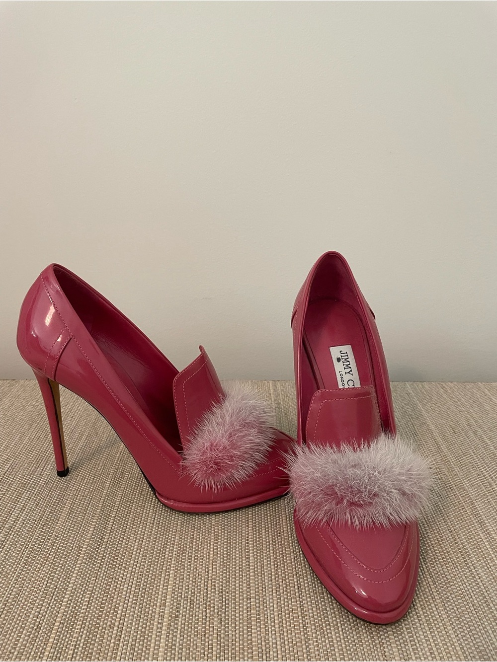 Jimmy Choo Barbie Pink Patent Mink Fur Pump